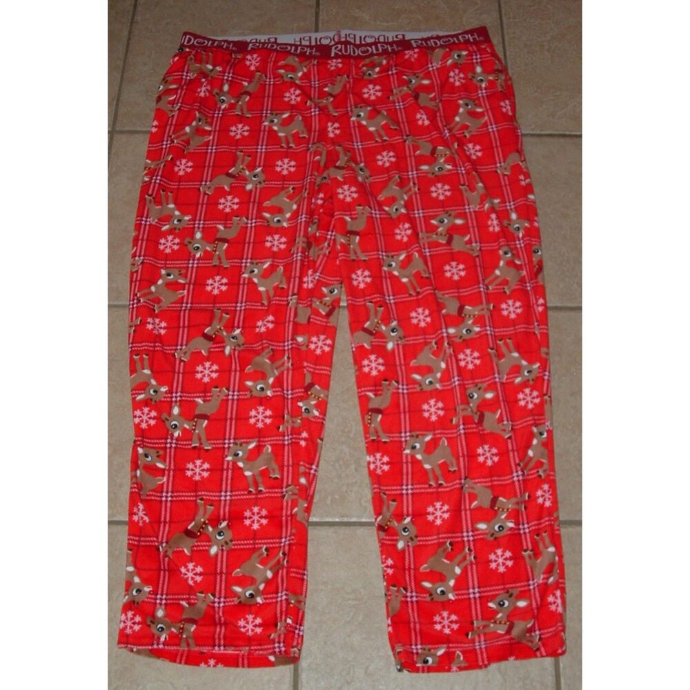 NEW NWOT Red Plus Sz 3XL Soft Velour RUDOLPH REINDEER Lounge Sleep Pants Pockets